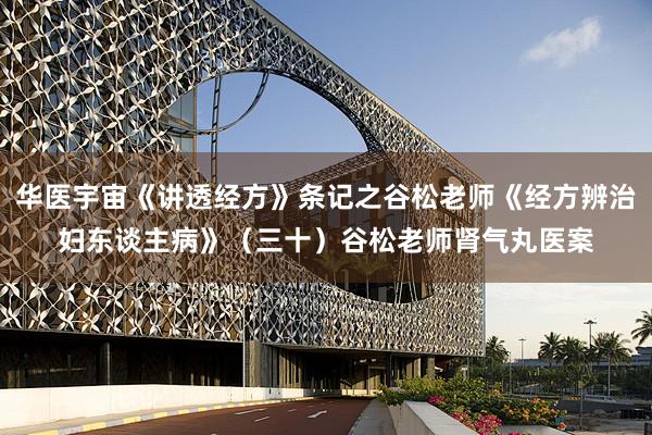 华医宇宙《讲透经方》条记之谷松老师《经方辨治妇东谈主病》（三十）谷松老师肾气丸医案